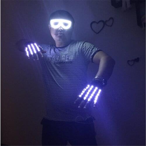 ST007 Rechargeable gloves DJ gloves disco club bar wears LED luminous gloves 1pair 4 colors choose ballroom dance led costumes