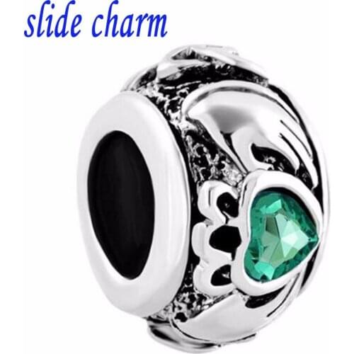 Slide charm Free shipping Valentines Day gift blue love fashion crown engraved charm beads fit Pandora bracelet