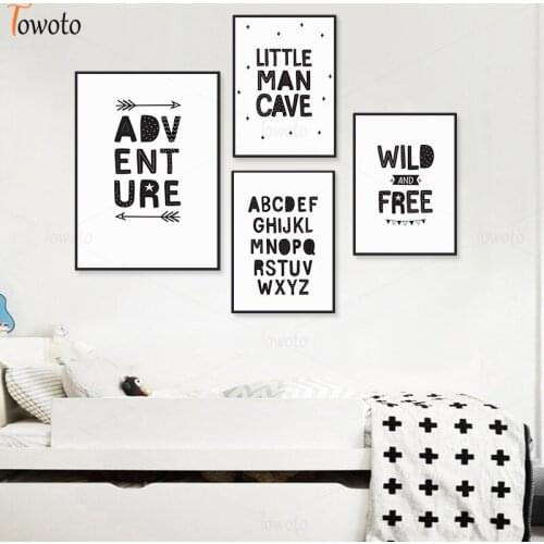 Simple Quote Poster Alphabet Print Black and White Wall Art Pictures Adventure Canvas Painting Boys Room Bedroom Home Decor