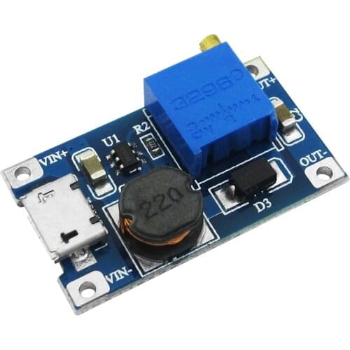 20PCS DC-DC Adjustable Boost Module 2A Boost Plate 2A Step Up Module with MICRO USB 2V - 24V to 5V 9V 12V 28V MT3608 LM2577