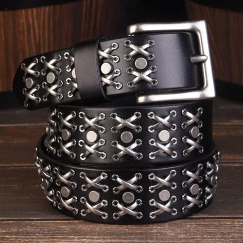 New brand design mens retro punk belt leather rivet belt ladies retro pin buckle belt 3 color optional