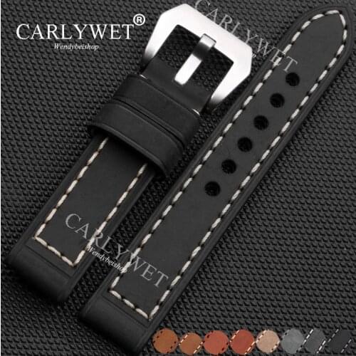 CARLYWET 20 22 24 26mm Leather Handmade 4mm Thick VINTAGE Wrist Watch Band Band Strap Belt Brush Polish Screw Buckle