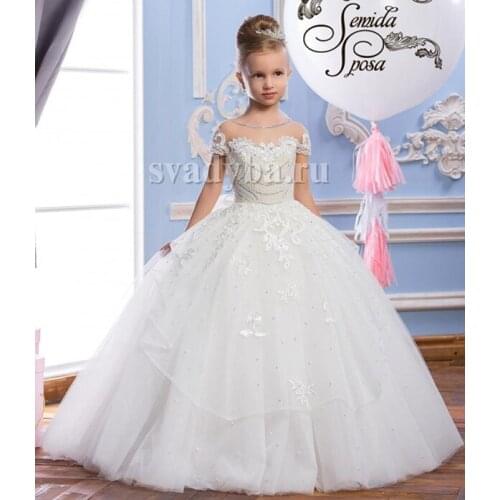 Luxury Flower Girl Dresses Beading Pearls Girls Pageant Dresses Beautiful First Communion Gown White Ivory