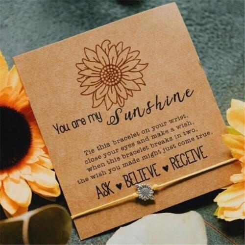 Boho Style Daisy Delight Charm Bracelet with Card Garden Theme Flower Bracelet Sunflower Braided Wax Cord Bracelet #2J9FU2