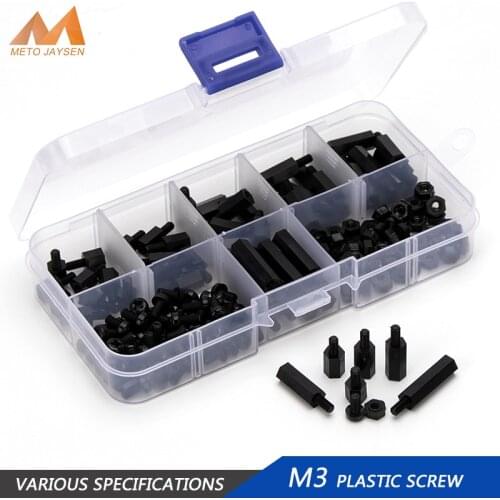 M3 Hex Male Female Nylon Spacer Standoff Black DIY Replacement Kits Spacing Plastic Screw Nut Assortment Kit 180pcs/set M3NLH058