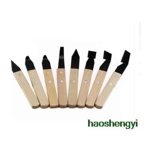 8-piece clay plaster scraper tool for repairing blanks with wooden handle, pottery carving model carving knife