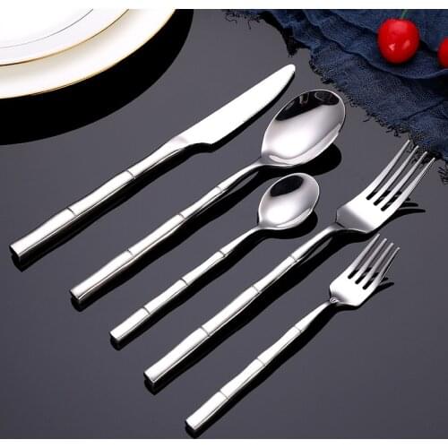6set Of Bamboo Gold Cutlery Set Tableware Dinnerware Mirror Polish Silver Cutlery Dinner Knives Dessert Forks Drop Shipping