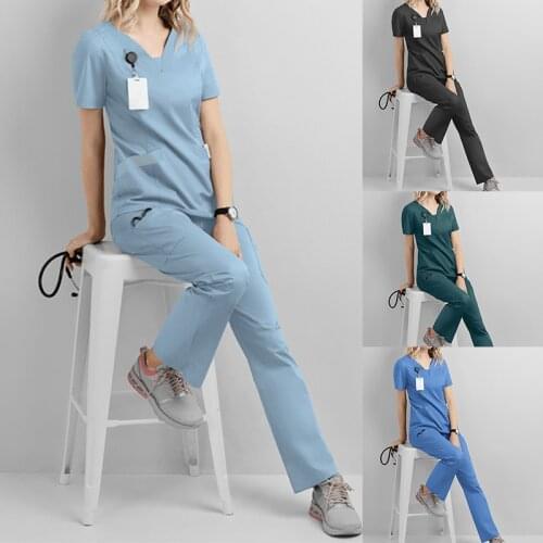 Set Plug Size Uniform Women Workwear Beauty Salon Work Clothes Nursing Scrub Shirt Unisex Nurse Uniform Slim Fit female Medical