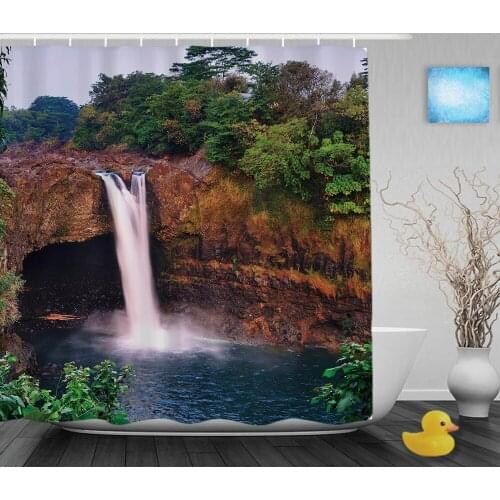 3D Printing Auttum Waterfall Scene Shower Curtain Stone Tree Bathroom Curtain Ployster Waterproof Fabric Bathroom Shower Curtain