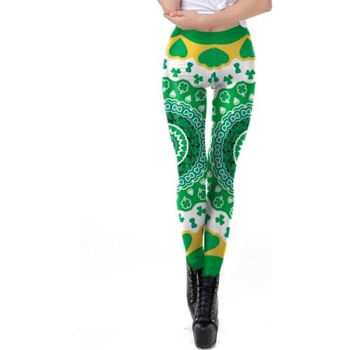 Green plant Print Leggings For Women Skinny Long leggins Woman Pant