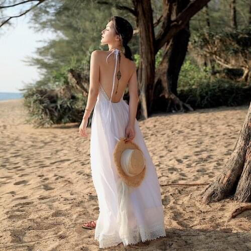 Bali Beach Skirt Women 2021 New Fairy Seaside Resort Suspender Sexy Long Skirt Open Back Dress