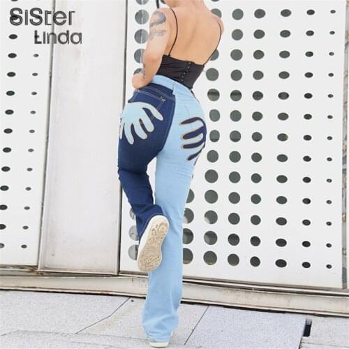 Sisterlinda Hand Embroidery Patchwork Denim Pant Women Casual High Waist Straight Trousers Female Autumn Slim wild Y2K Denim2021