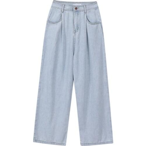 Womens Jeans Fashion High-Waisted Womens Jeans Retro Casual Blue Multifunctional Womens Straight-Leg Pants 2021 Streetwear