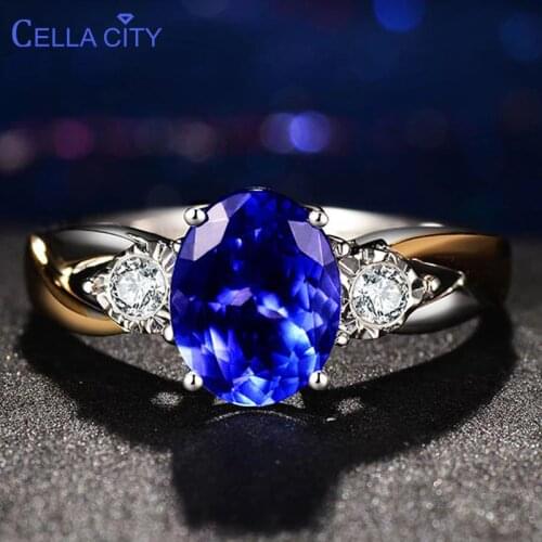 Cellacity classic 925 Silver Rings Luxury Jewelry With Oval Sapphire Gemstone Silver Ring For Women Zircon Wedding Gift