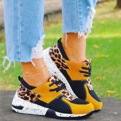 Women Sneakers PU 2021 New Thick Bottom Female Breathable Leopard Patchwork Lace Up Autumn Feminino Casual Shoes Sneakers