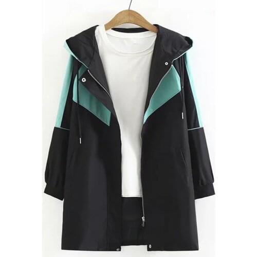 Women Clothing Trench Coat S/XXL 2021 Autumn New Raglan Sleeves Contrast Color Hooded Windbreaker 3553