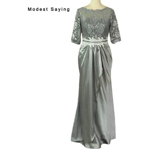 Elegant Grey Mermaid Ruffled Beaded Lace 3/4 Sleeve Evening Dresses 2017 mother of the bride dress Long Party Prom Gown BE131