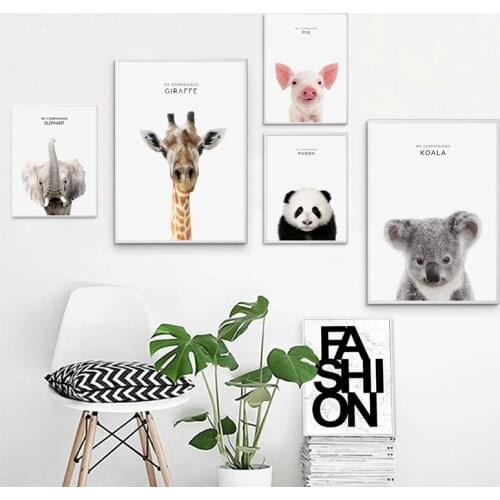 Giraffe Panda Zebra Lion Elephant Animal Painting Poster Decoration Nordic Style Bedroom Restaurant Home Wall Art Decoration