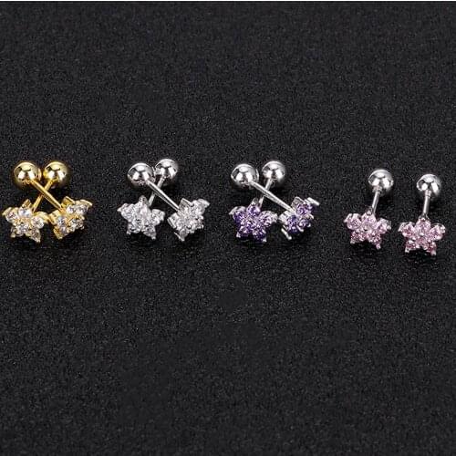 1pair 6mm Length Lip Rings Earrings Nail Bone Barbell Zircon Rose Flower Helix Tragus Ear Piercing Body Jewelry