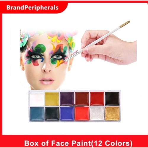 12 Colors Solid Oily Face Paint Pigment Greasepaint Kit with 6pcs Paintbrush Brushes Safe Body & Face Paint Facepaints Bodypaint
