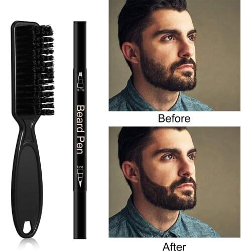 2in1 Double Head Beard Filling Pen Kit Beard Pencil Filler Waterproof Moustache Pen Beard Brush Enhancer Coloring Shaping Tools