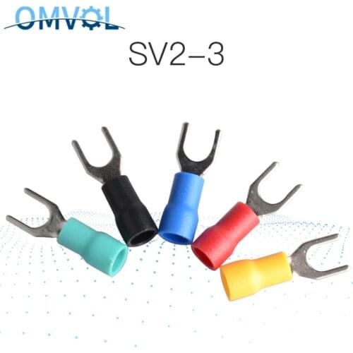 50PCS SV2-3 Yellow Furcate Cable Wire Connector Furcate Pre-Insulating Fork Spade 16~14AWG Wire Crimp Terminals SV2-3 SV