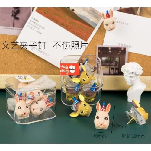 6pcs/Box Office School Accessories rabbit deer Clip Push Pins Stylish Thumb Tacks for Cork Board