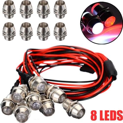 8pcs/set LED Light Set RC Car Night Headlamps White Red Headlights Taillight for 1/10 RC Car Model Truck Crawler