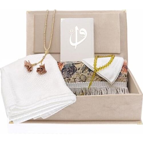 Velvet Box, Velvet Quran, Prayer Rug, Shawl, Skullcap, Pearl Rosary 99, Rosary 33 Gift Set FREE SHİPPİNG