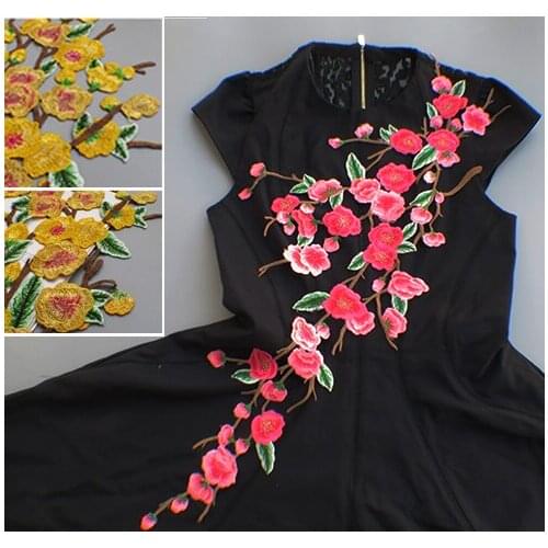 Large lace patch fabric sewing peach plum flower cloth paste classical clothes dress embroidered applique diy decoration