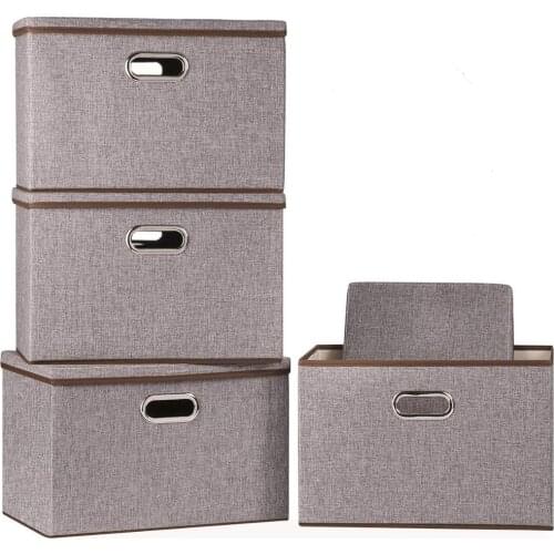 New Large Foldable Storage Bin with Lid Linen Fabric Storage Box Organizer Containers Cube Divider for Bedroom Closet Office