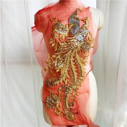 Large Peacock Sequin Lace Fabric Appliques Sew On Patches For Dress Clothes Embroidery Mesh Lace Trim Diy Clothing Accessories