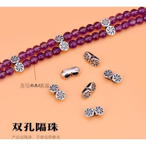 10PCSE Double hole separated beads conjoined beads loose beads separated beads 925 pure silver Thai silver accessories hand DIY
