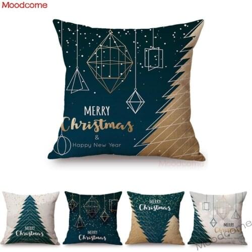 Emerald Green Gold Geometric Design Christmas New Year Decoration Sofa Pillow Case Cotton Linen Nordic Xmas Design Cushion Cover