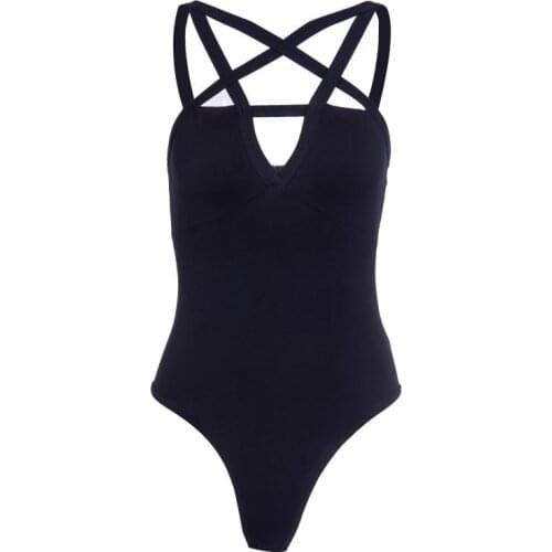 Black Bodycon Women Sexy Hollow Out Bodysuits High Waist Sleeveless Gothic Streetwear Darkness Lady Backless Casual Bodysuit