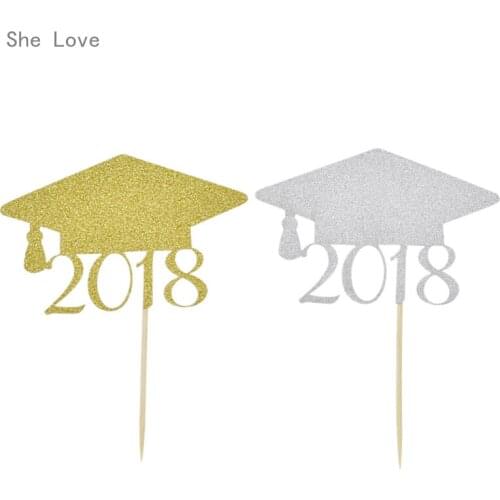 Chzimade 20pcs 2018 Graduation Cupcake Cake Toppers Picks Bachelor Cap Design Lovely