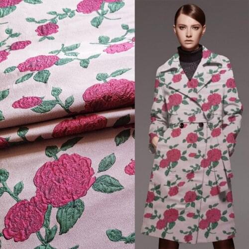 Designer sewing jacquard fabric three-dimensional yarn-dyed rose jacquard handmade bag sofa fabric dress dress brocade fabric