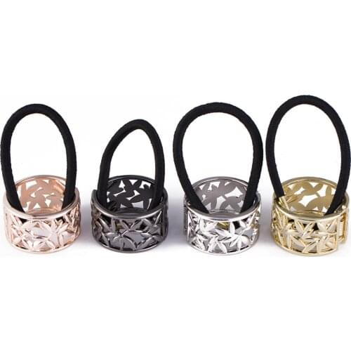 European and American Popular Hair Accessories Simple Alloy Hollow Leaf Ponytail Buckle Hair Tie Hair Tie Rubber Band