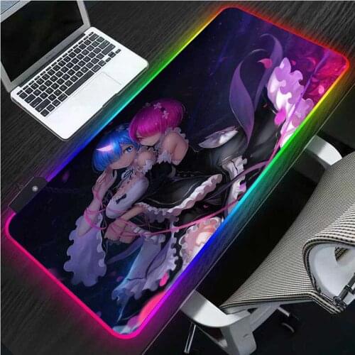 XGZ Rem Re Zero Anime Girl RGB Gaming Illumination Mouse Pad Large Computer Mousepad LED Backlight Mause Pad Keyboard Mat Desks