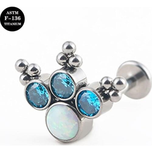 16G Implant Grade Titanium ASTM F136 Internal Thread Screw Leaf Labret Cluster CZ Gem Cartilage Helix Ear Piercing Body Jewelry