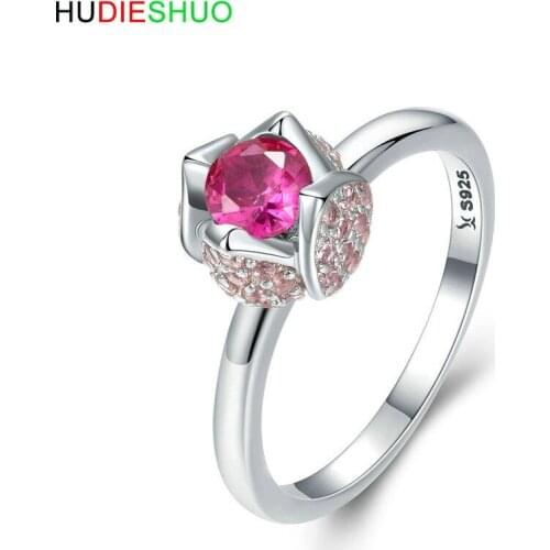 HUDIESHUO Classic Wedding Rings Rose Flower with CZ s925 SterlingSilver Women Rings SilverJewelry Christmas Gift