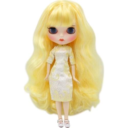 ICY DBS Blyth doll white skin joint body Golden hair Carved lips Mate face with eyebrows BL1200/400