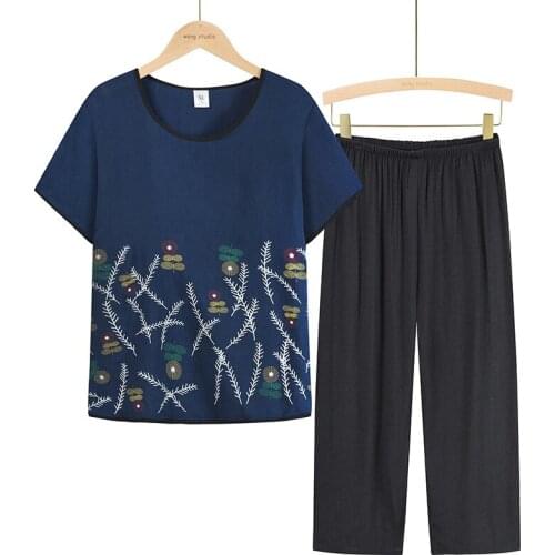 Summer Casual Mother Home Wear Cotton Silk Clothes Pajamas Sets Female Short Sleeve Two Pieces Women Pajama Plus Large Size 4XL