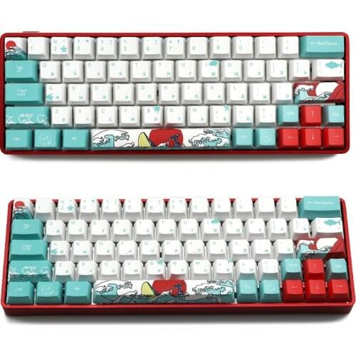 Russian Japanese Korean 71 Keys Sea Coral Ukiyo-e Keycap Dye Sublimation OEM Mechanical Keyboard Keycap For GH60 XD64 DZ60 GK61