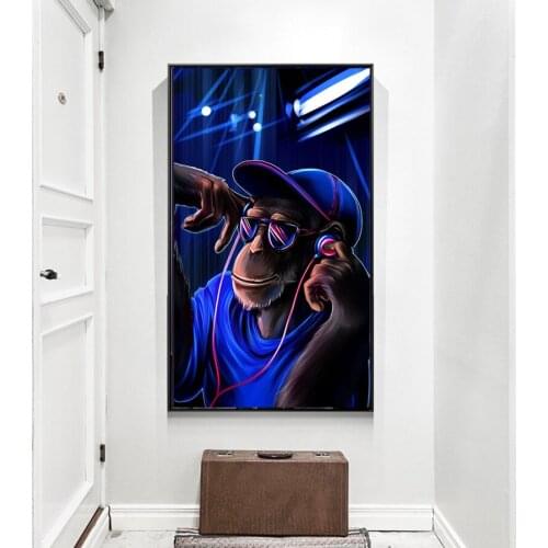 MUTU Canvas Painting monkey with headphones listening music On Headphones Prints And Posters Wall art Picture For Living Room