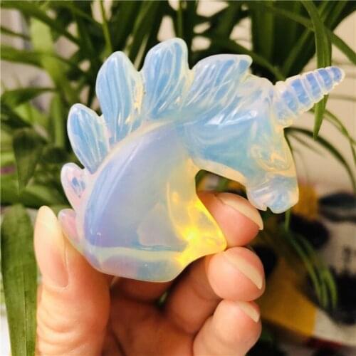 Natural opal quartz crystal unicorn carved gemstone animal Reiki healing stone home decor