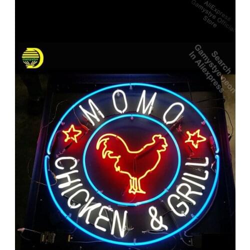 Neon Sign for Momo Chicken in Bethesda Neon Bulbs sign Grill Shop Display Handmade Glass Bright Color Bar Pub Light Cinema Sign