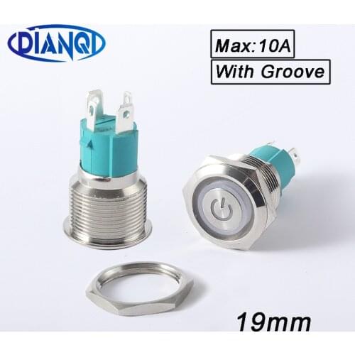 New19mm High Current 10A high-power 12V 110V 24V 220V LED light latching momentary self-lock metal push button switch 2NO 4Pin