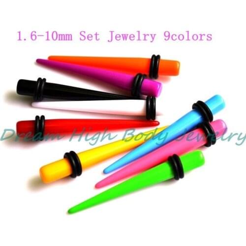 New Arrival 9colors Ear Expander Taper Stretching stretchers Earring Ear Piercing Jewelry UV Acrylic 1.6-10mm Hot Sale Kit Set