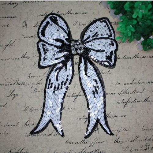 Sequin embroidery patches for clothes,pretty girl temperament large bow skirt/T-shirt/bag applique parches para la ropa